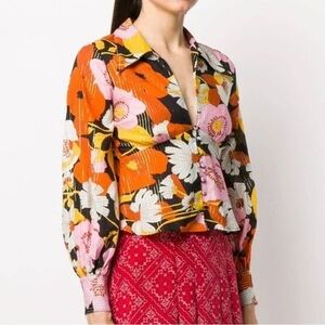 Rixo London Daria Deep V-Neck Floral Blouse In Multi Women's Size US 4